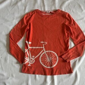 Crown & Ivy Small Long Sleeve Striped Shirt –Orange with Bicycle Graphic